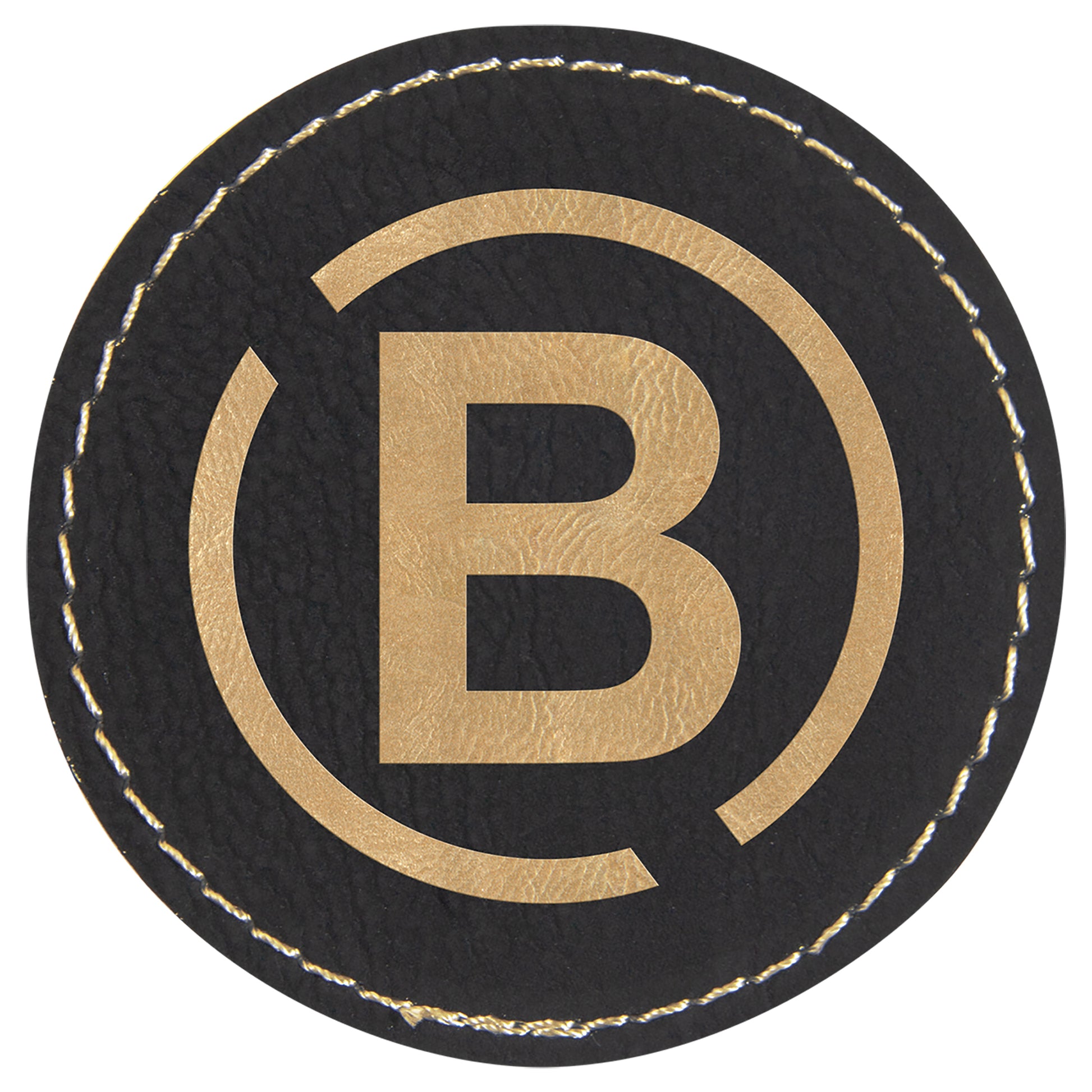  Personalized Laser Engraved 2 1/2" Round Black/Gold Leatherette Patch with Adhesive