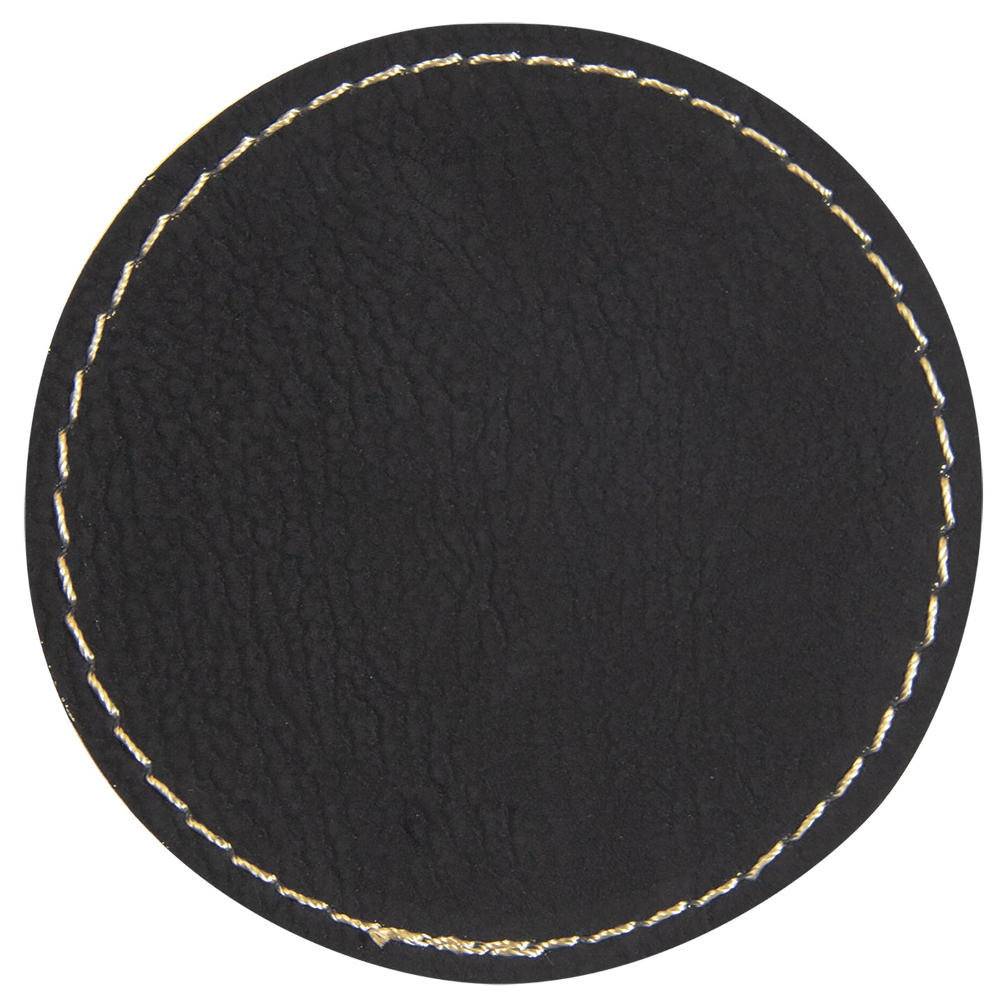 Personalized Laser Engraved 2 1/2" Round Black/Gold Leatherette Patch with Adhesive