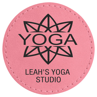  Personalized Laser Engraved 2 1/2" Round Pink Leatherette Patch with Adhesive