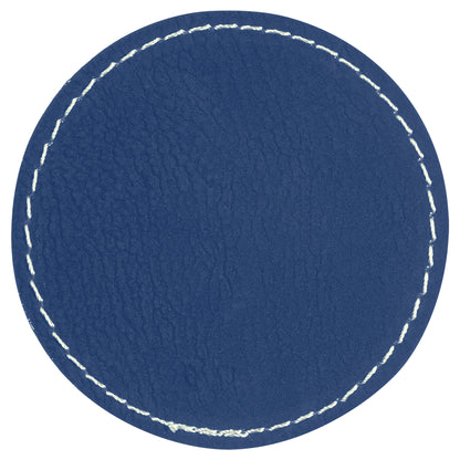 Personalized Laser Engraved 2 1/2" Round Blue/Silver Leatherette Patch with Adhesive