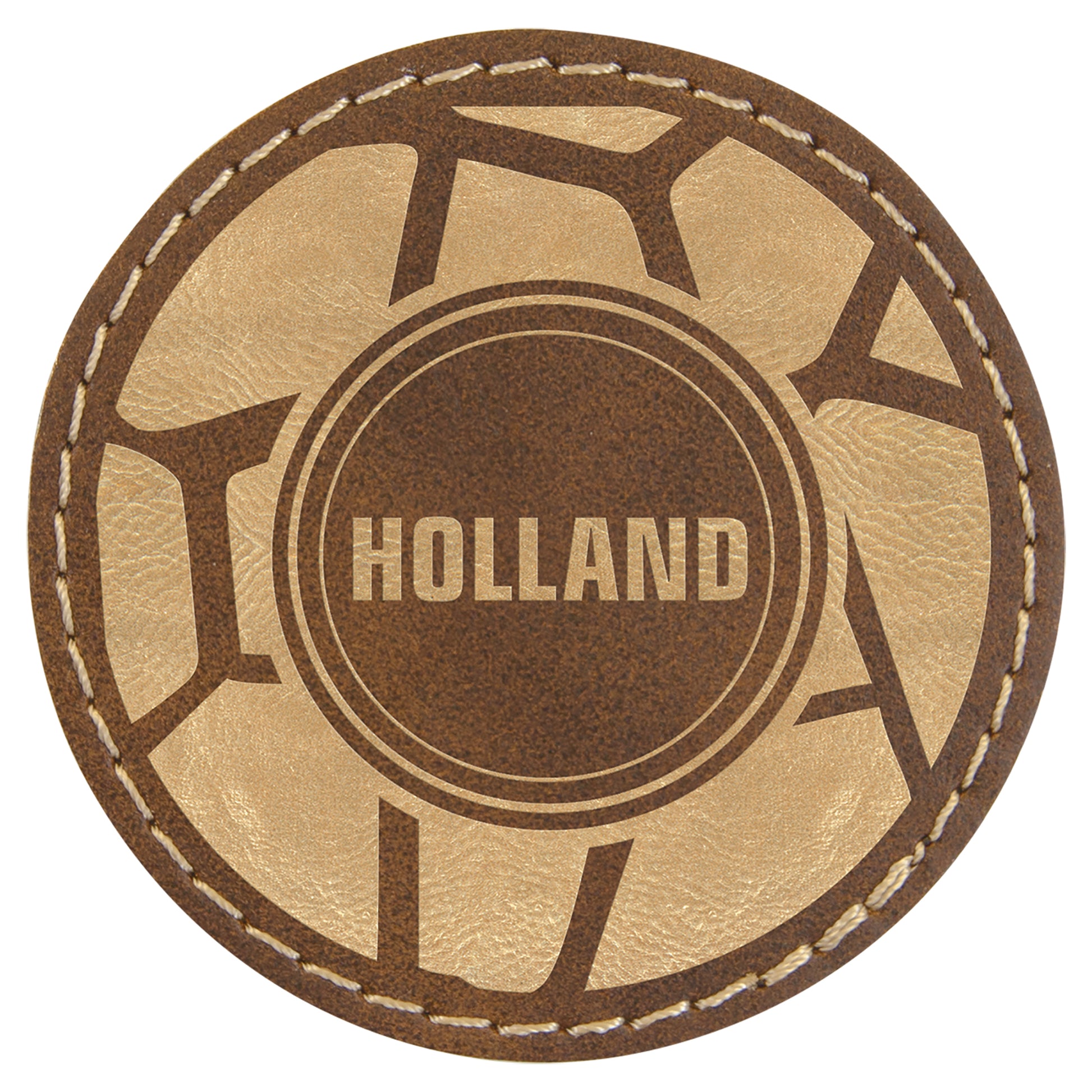  Personalized Laser Engraved 2 1/2" Round Rustic/Gold Leatherette Patch with Adhesive