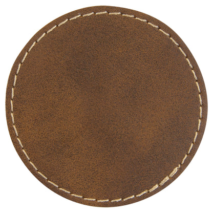 Personalized Laser Engraved 2 1/2" Round Rustic/Gold Leatherette Patch with Adhesive