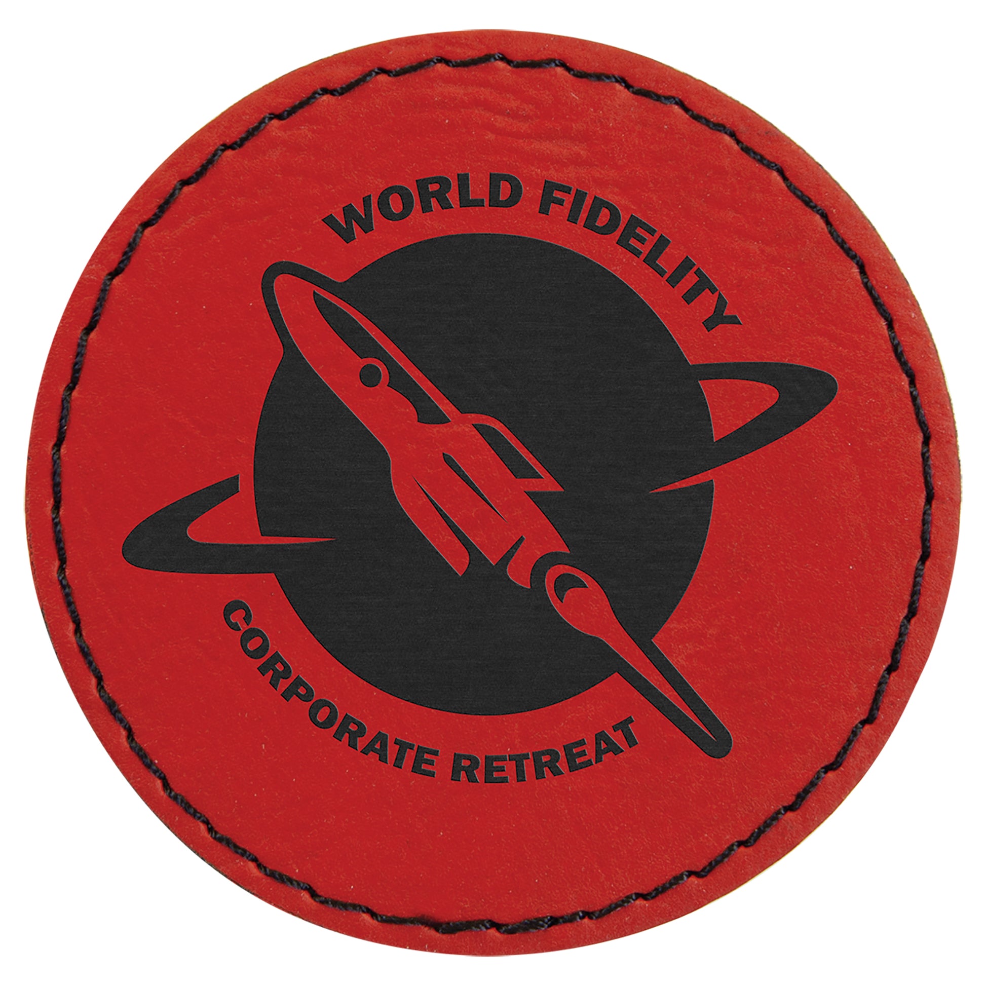  Personalized Laser Engraved 2 1/2" Round Red Leatherette Patch with Adhesive