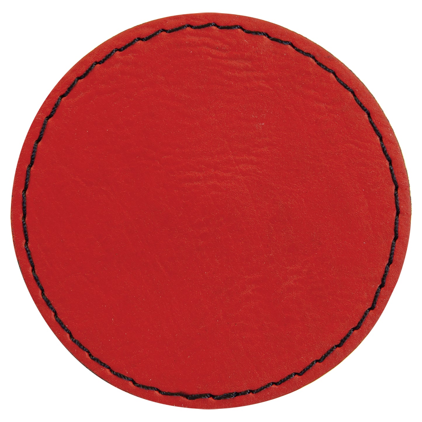 Personalized Laser Engraved 2 1/2" Round Red Leatherette Patch with Adhesive