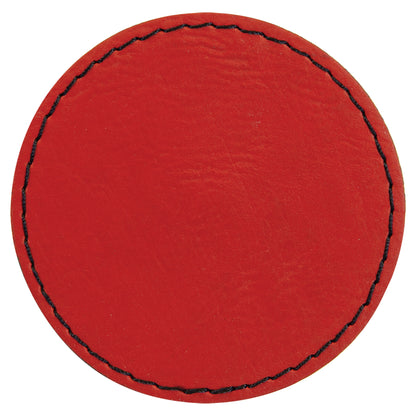 Personalized Laser Engraved 2 1/2" Round Red Leatherette Patch with Adhesive