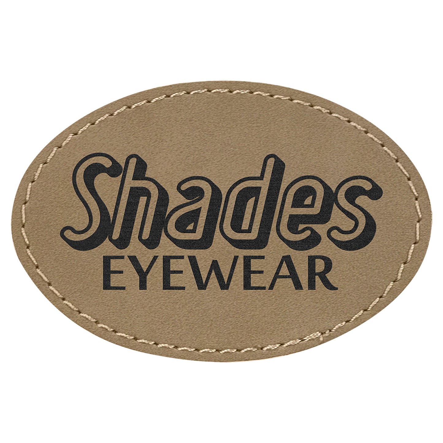  Personalized Laser Engraved 3" x 2" Oval Light Brown Leatherette Patch with Adhesive