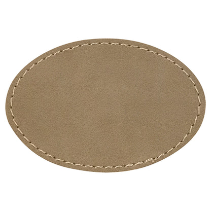 Personalized Laser Engraved 3" x 2" Oval Light Brown Leatherette Patch with Adhesive