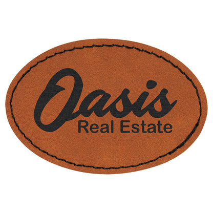  Personalized Laser Engraved 3" x 2" Oval Rawhide Leatherette Patch with Adhesive