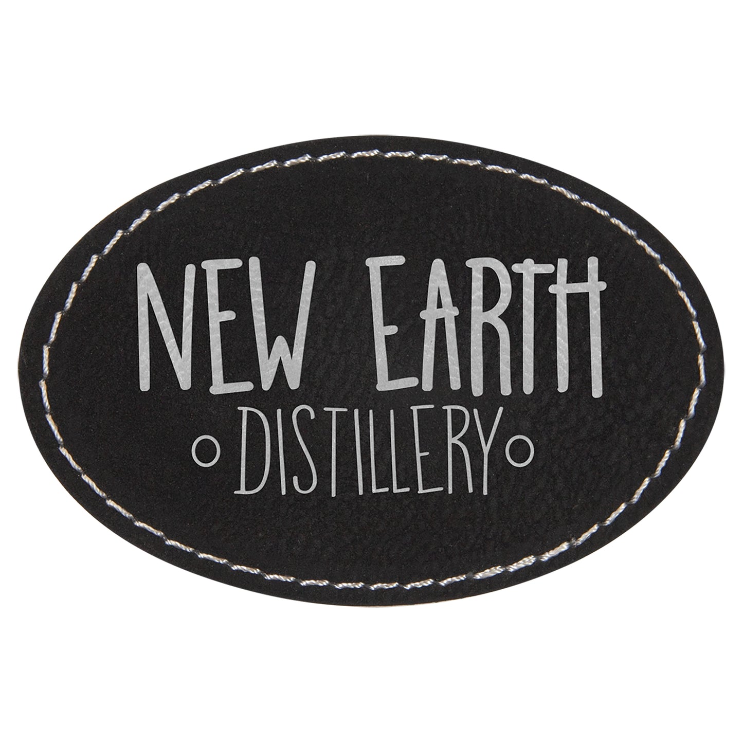  Personalized Laser Engraved 3" x 2" Oval Black/Silver Leatherette Patch with Adhesive