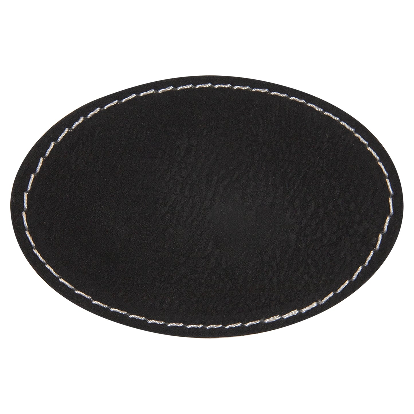 Personalized Laser Engraved 3" x 2" Oval Black/Silver Leatherette Patch with Adhesive