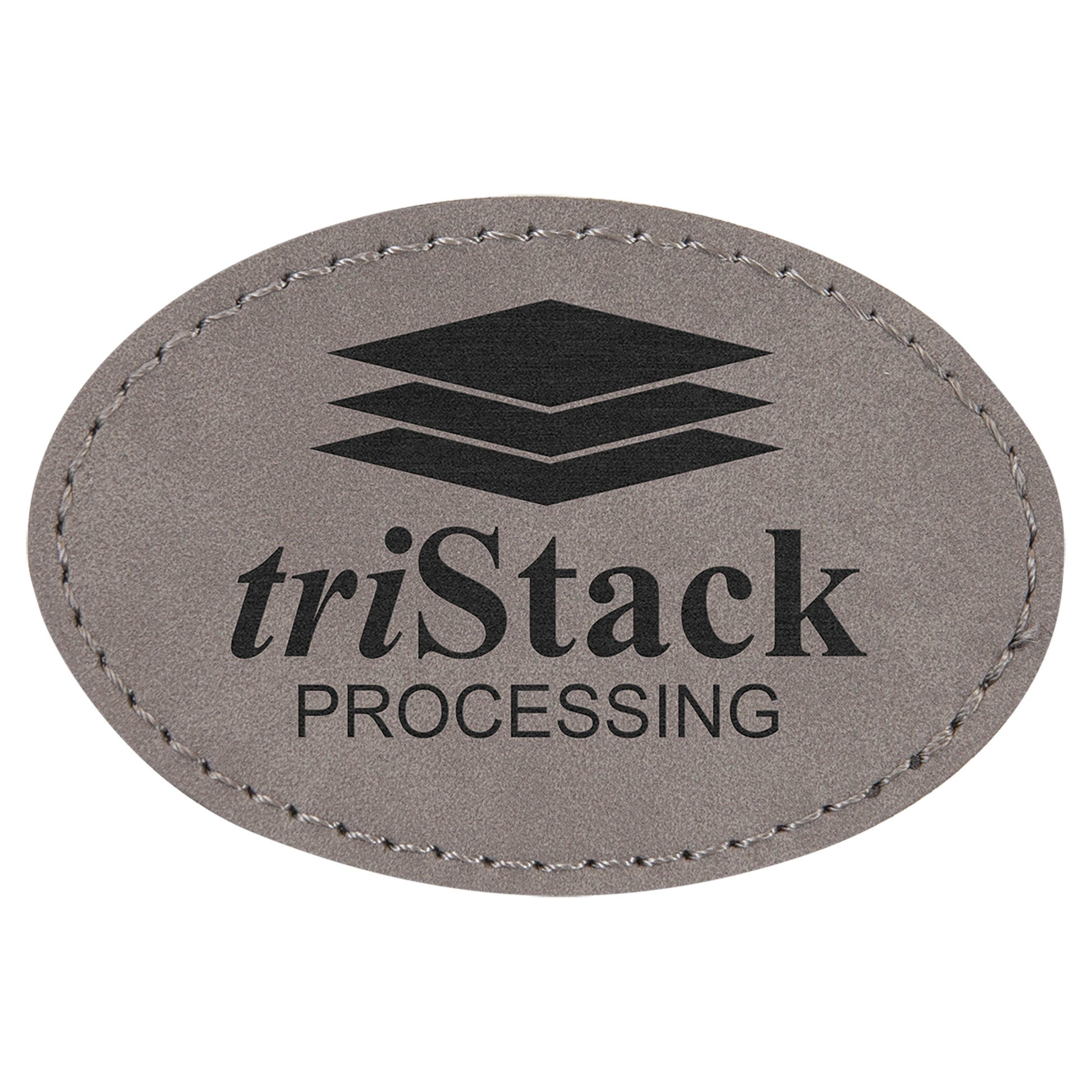  Personalized Laser Engraved 3" x 2" Oval Gray Leatherette Patch with Adhesive