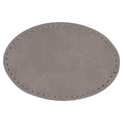 Personalized Laser Engraved 3" x 2" Oval Gray Leatherette Patch with Adhesive