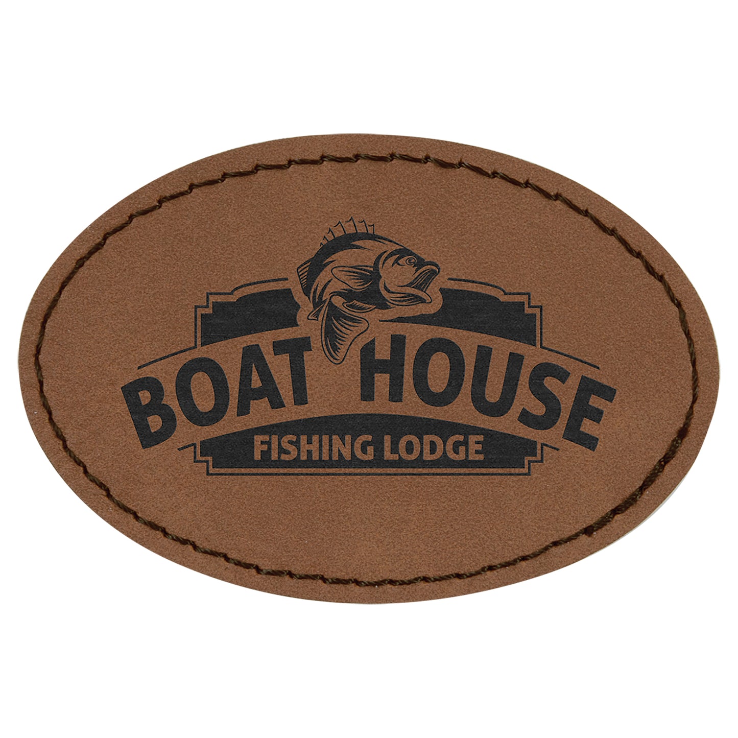  Personalized Laser Engraved 3" x 2" Oval Dark Brown Leatherette Patch with Adhesive