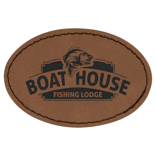  Personalized Laser Engraved 3" x 2" Oval Dark Brown Leatherette Patch with Adhesive