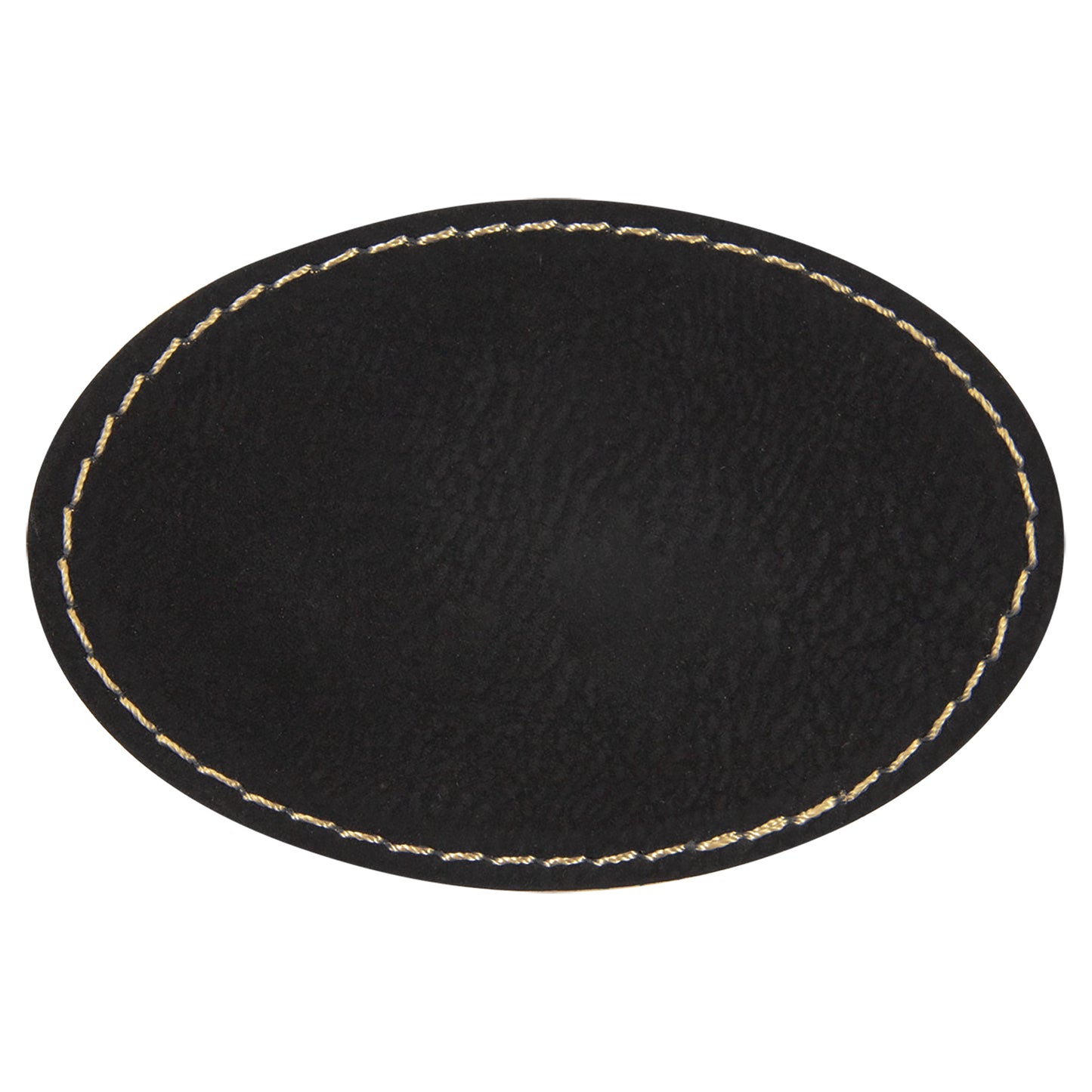 Personalized Laser Engraved 3" x 2" Oval Black/Gold Leatherette Patch with Adhesive