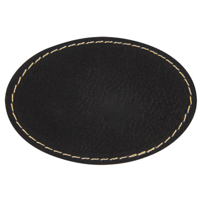 Personalized Laser Engraved 3" x 2" Oval Black/Gold Leatherette Patch with Adhesive