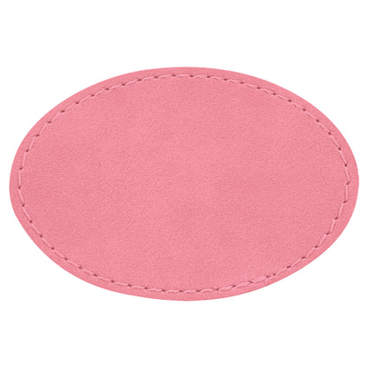 Personalized Laser Engraved 3" x 2" Oval Pink Leatherette Patch with Adhesive