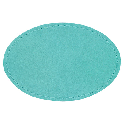 Personalized Laser Engraved 3" x 2" Oval Teal Leatherette Patch with Adhesive