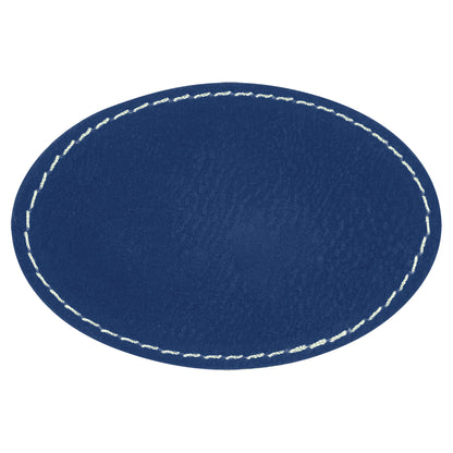 Personalized Laser Engraved 3" x 2" Oval Blue/Silver Leatherette Patch with Adhesive