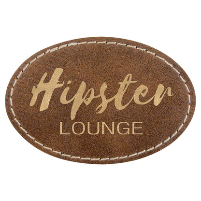  Personalized Laser Engraved 3" x 2" Oval Rustic/Gold Leatherette Patch with Adhesive