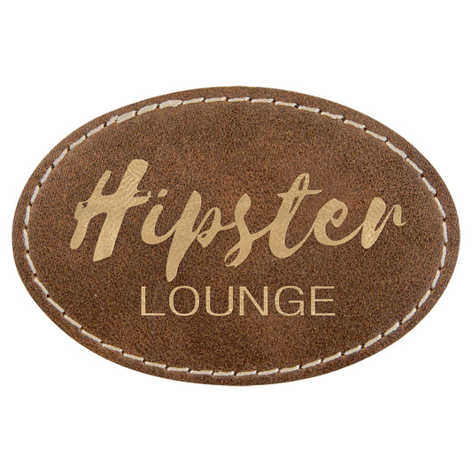  Personalized Laser Engraved 3" x 2" Oval Rustic/Gold Leatherette Patch with Adhesive