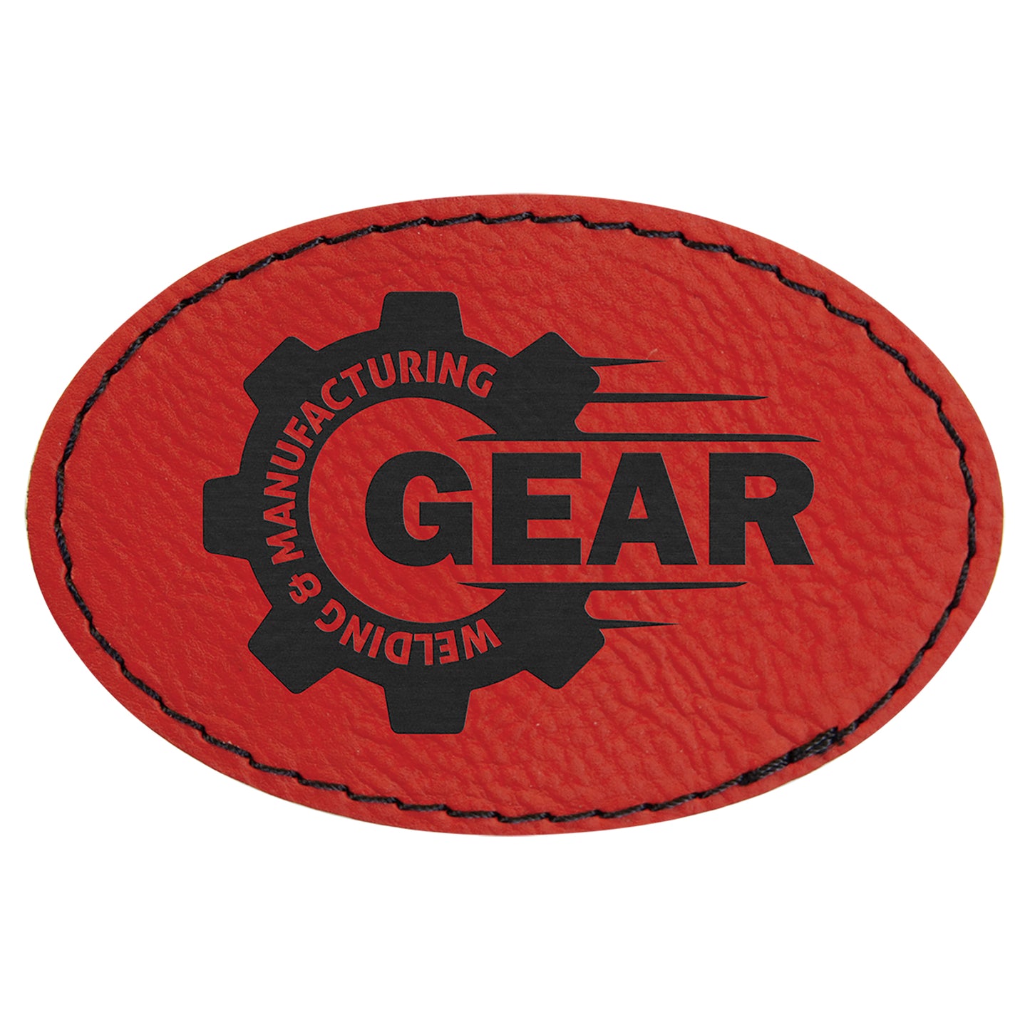  Personalized Laser Engraved 3" x 2" Oval Red Leatherette Patch with Adhesive