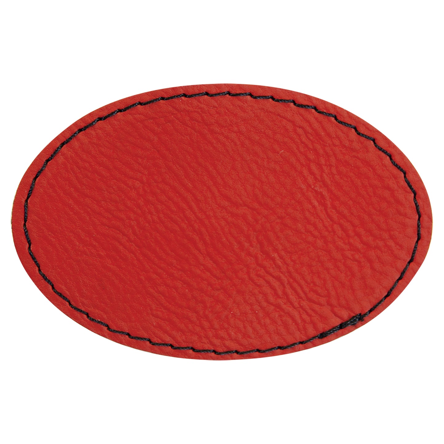 Personalized Laser Engraved 3" x 2" Oval Red Leatherette Patch with Adhesive