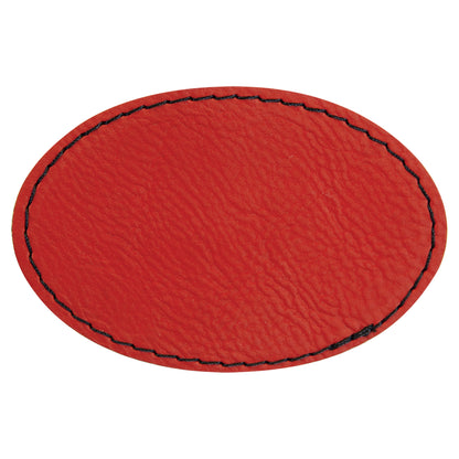 Personalized Laser Engraved 3" x 2" Oval Red Leatherette Patch with Adhesive