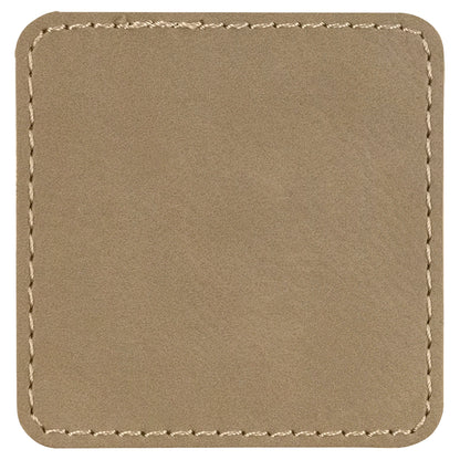 Personalized Laser Engraved 2 1/2" x 2 1/2" Square Light Brown Leatherette Patch with Adhesive