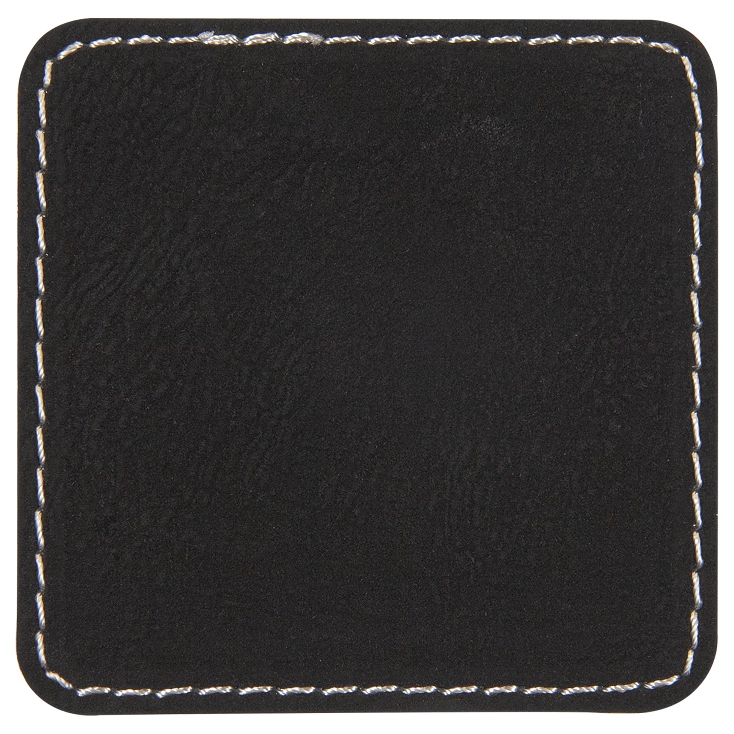 Personalized Laser Engraved 2 1/2" x 2 1/2" Square Black/Silver Leatherette Patch with Adhesive