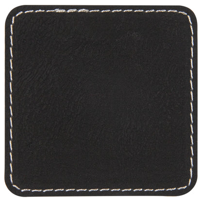 Personalized Laser Engraved 2 1/2" x 2 1/2" Square Black/Silver Leatherette Patch with Adhesive