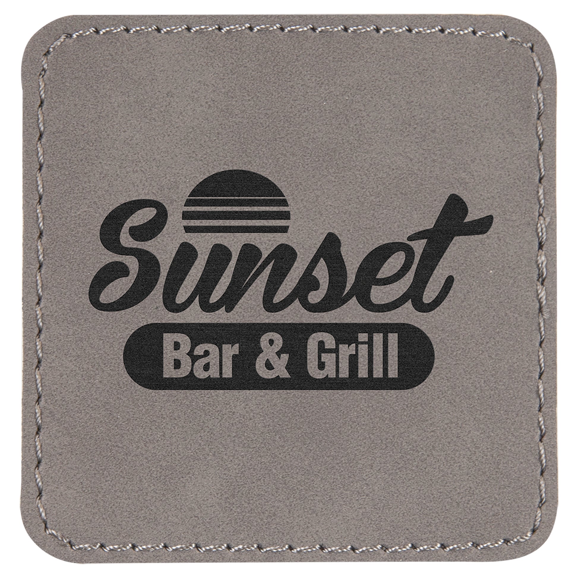  Personalized Laser Engraved 2 1/2" x 2 1/2" Square Gray Leatherette Patch with Adhesive