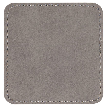 Personalized Laser Engraved 2 1/2" x 2 1/2" Square Gray Leatherette Patch with Adhesive