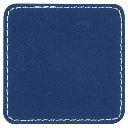 Personalized Laser Engraved 2 1/2" x 2 1/2" Blue/Silver Leatherette Patch with Adhesive