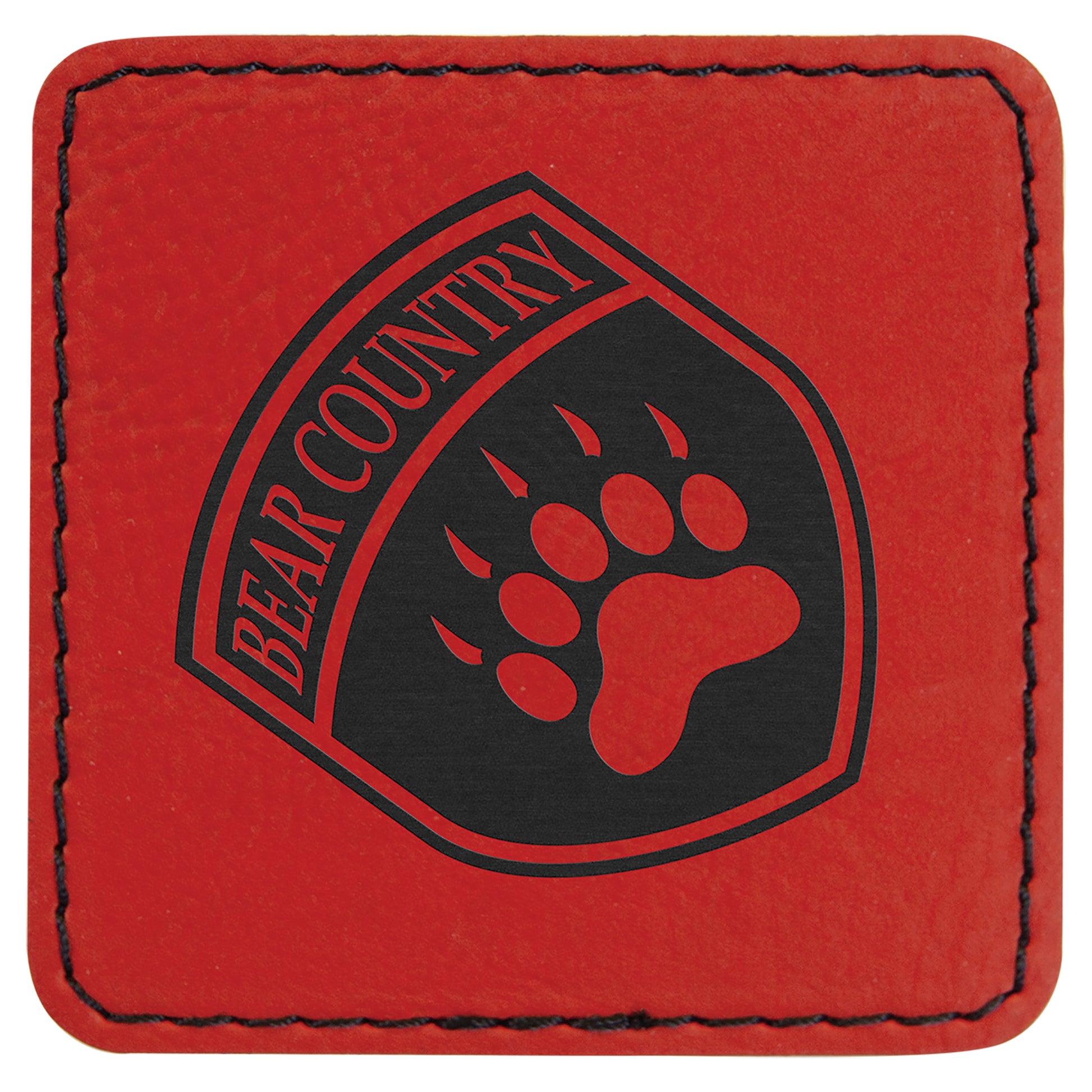  Personalized Laser Engraved 2 1/2" x 2 1/2" Red Leatherette Patch with Adhesive