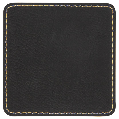 Personalized Laser Engraved 3" x 3" Square Black/Gold Leatherette Patch with Adhesive