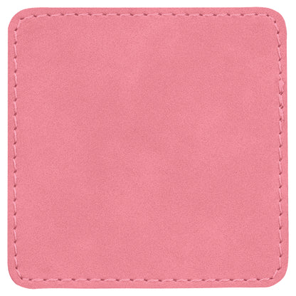 Personalized Laser Engraved 3" x 3" Square Pink Leatherette Patch with Adhesive