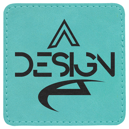  Personalized Laser Engraved 3" x 3" Square Teal Leatherette Patch with Adhesive