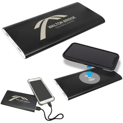 Personalized Laser Engraved Black 8000MAH Power Bank & Wireless Anodized Aluminum Charger w/USB Power Cord