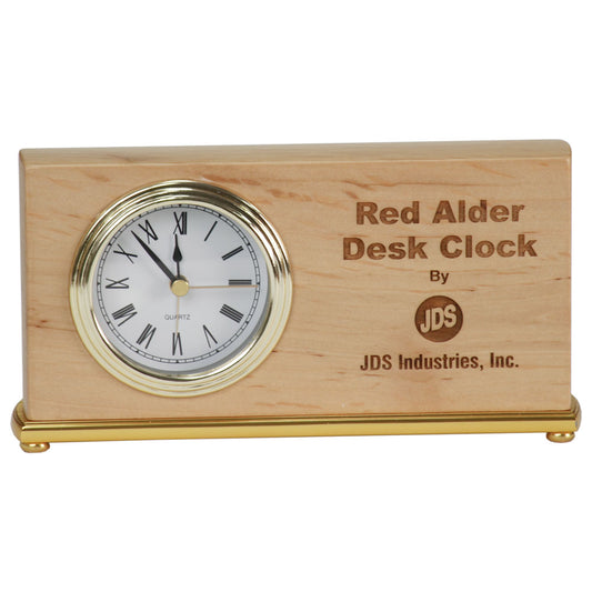 Personalized Laser Engraved 7 1/2" x 4" Red Alder Horizontal Desk Clock