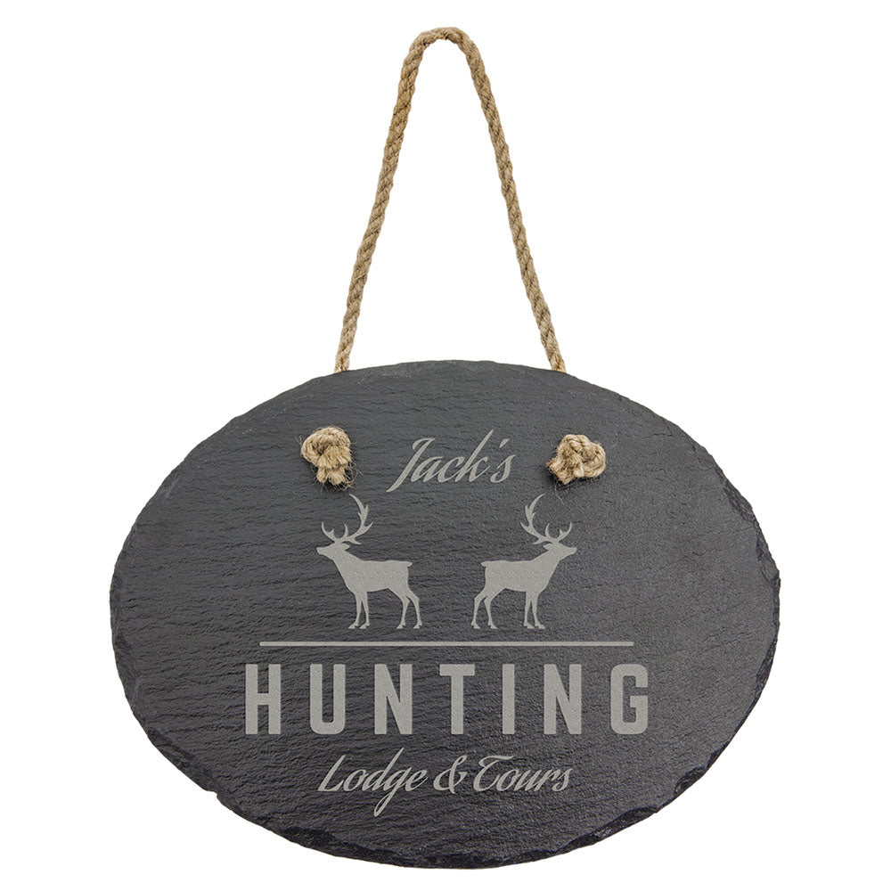 Personalized Laser Engraved 7 3/4" x 6" Oval Slate Decor with Hanger String