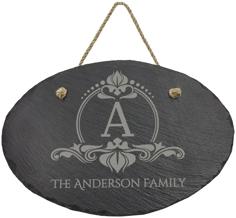 Personalized Laser Engraved 7 3/4" x 6" Oval Slate Decor with Hanger String