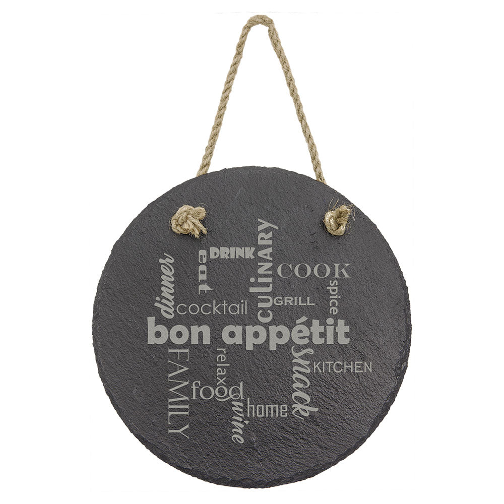 Personalized Laser Engraved 7" Round Slate Decor with Hanger String