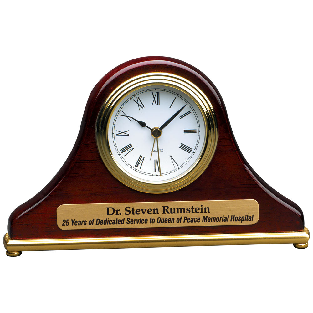 Personalized Laser Engraved 7 1/2" x 4 1/2" Rosewood Piano Finish Mantel Desk Clock