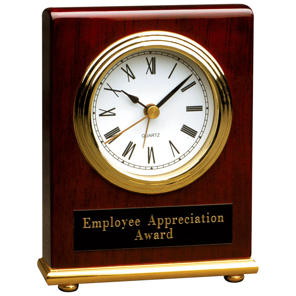 Personalized Laser Engraved 4" x 5" Rosewood Piano Finish Rectangle Desk Clock