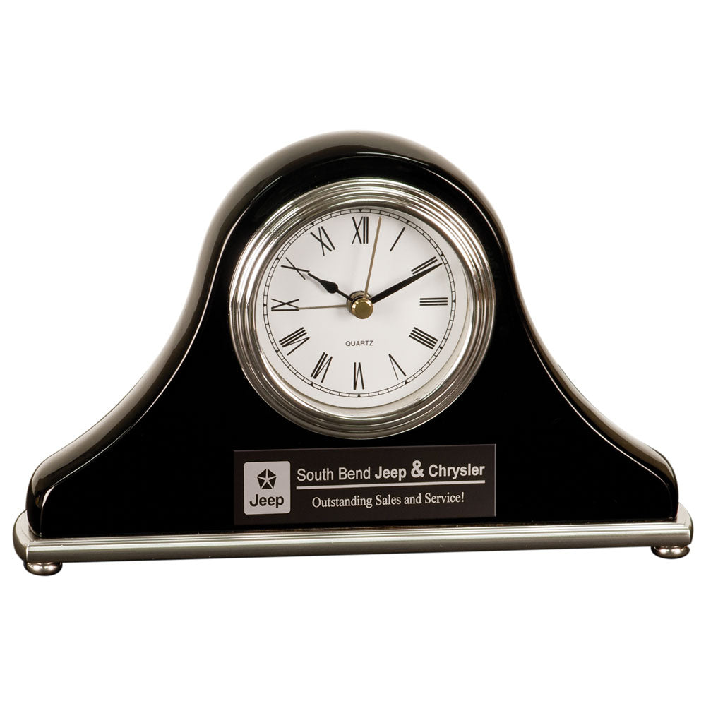 Personalized Laser Engraved 7 1/2" x 4 1/2" Black Piano Finish Mantel Desk Clock