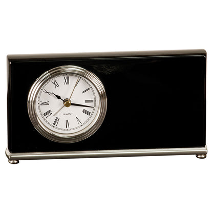 Personalized Laser Engraved 7 1/2" x 4" Black Piano Finish Horizontal Desk Clock