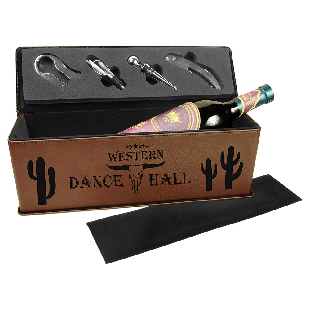  Personalized Laser Engraved Dark Brown Leatherette Single Wine Box with Tools