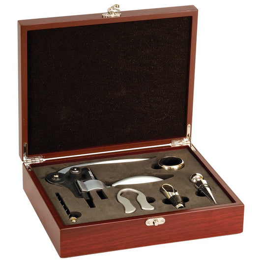 Personalized Laser Engraved Rosewood Finish 5-Piece Wine Tool Gift Set