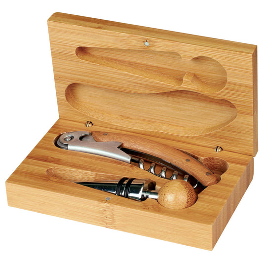 Personalized Laser Engraved Bamboo 2-Piece Wine Tool Set